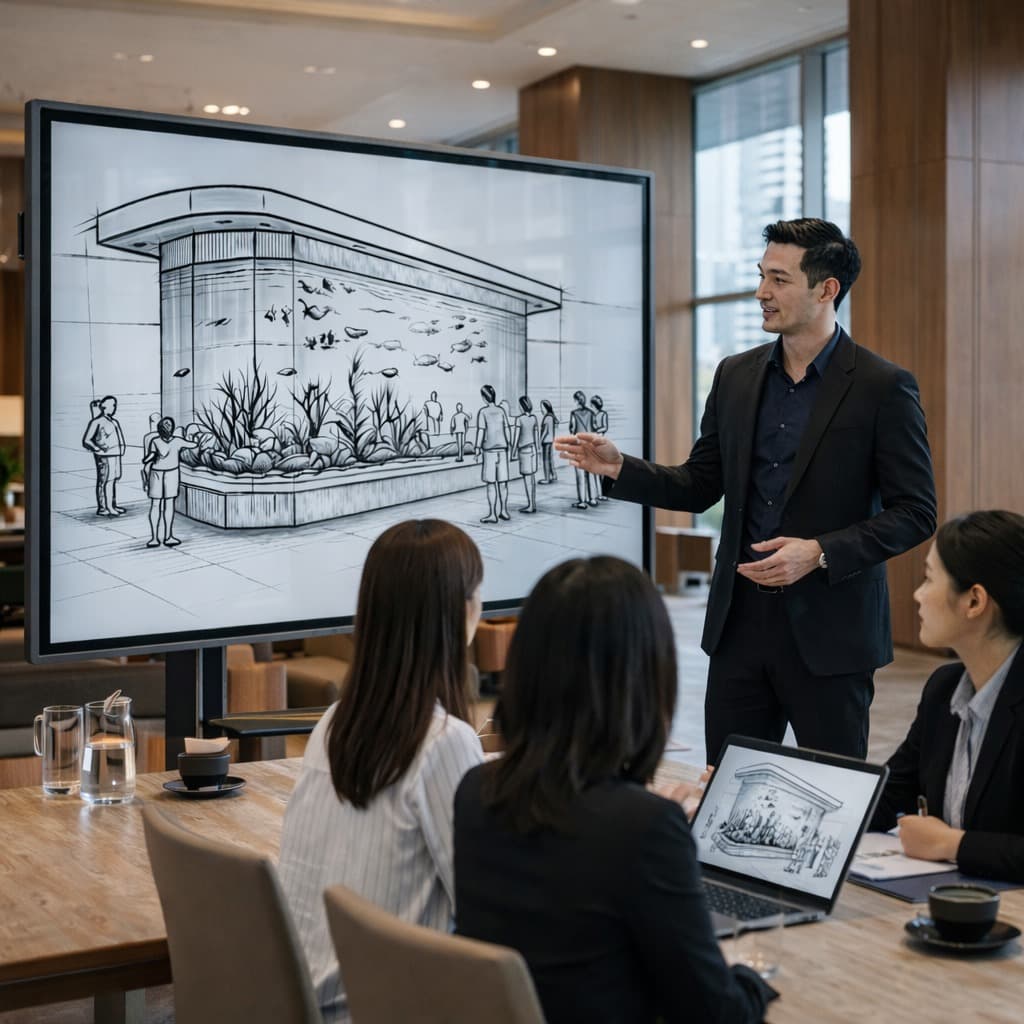 Designer working on aquascape